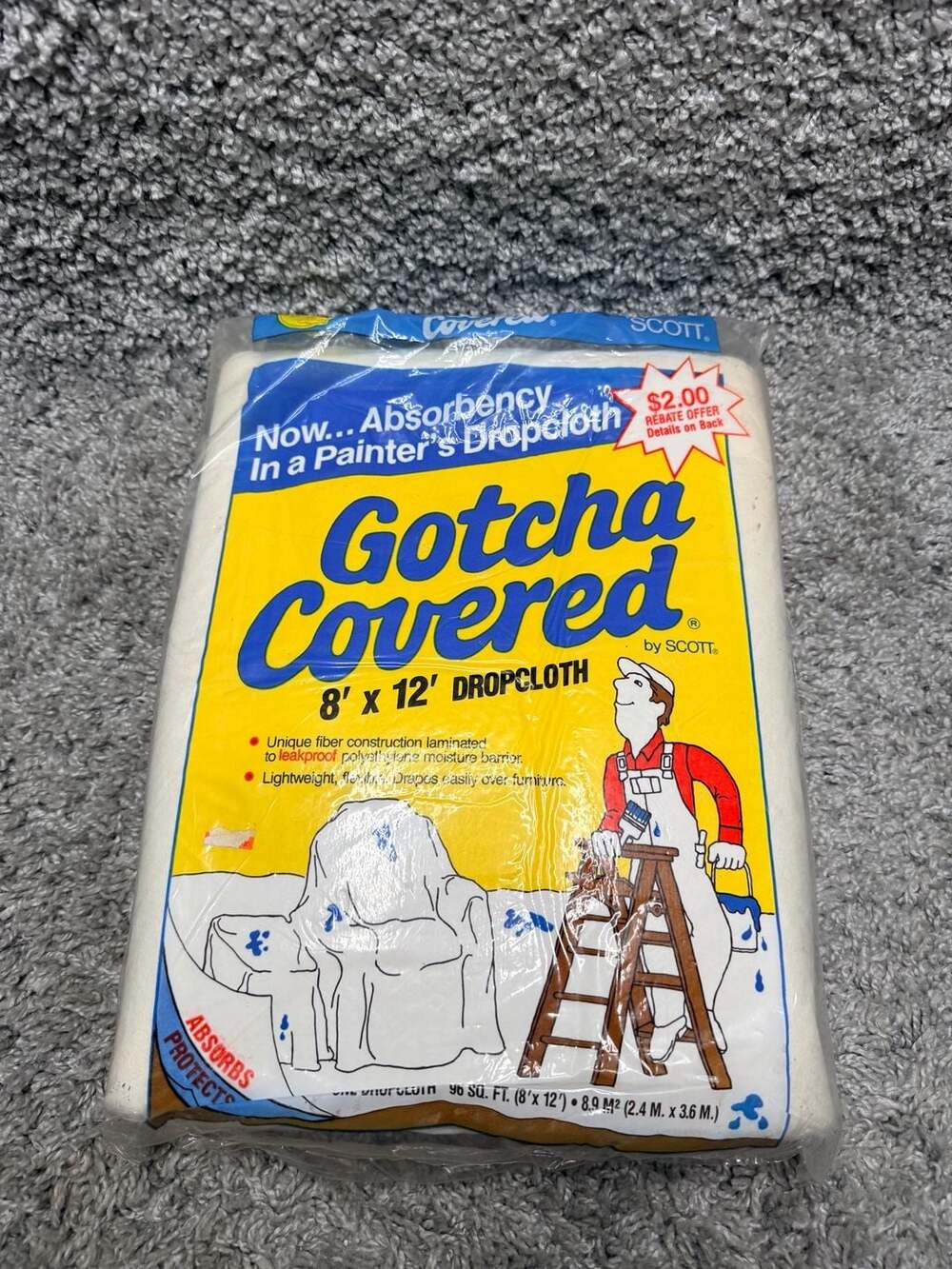 Vintage 1980s Scott Gotcha Covered 8' x 12' Absorbent Painter's Dropcloth